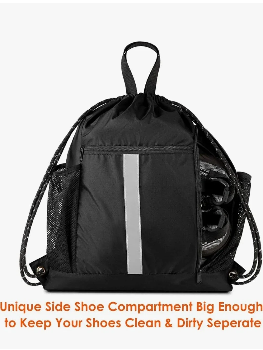 Drawstring Sports Backpack with Reflective Stripe